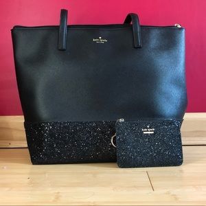 Kate Spade Black Glitter Tote with Wallet